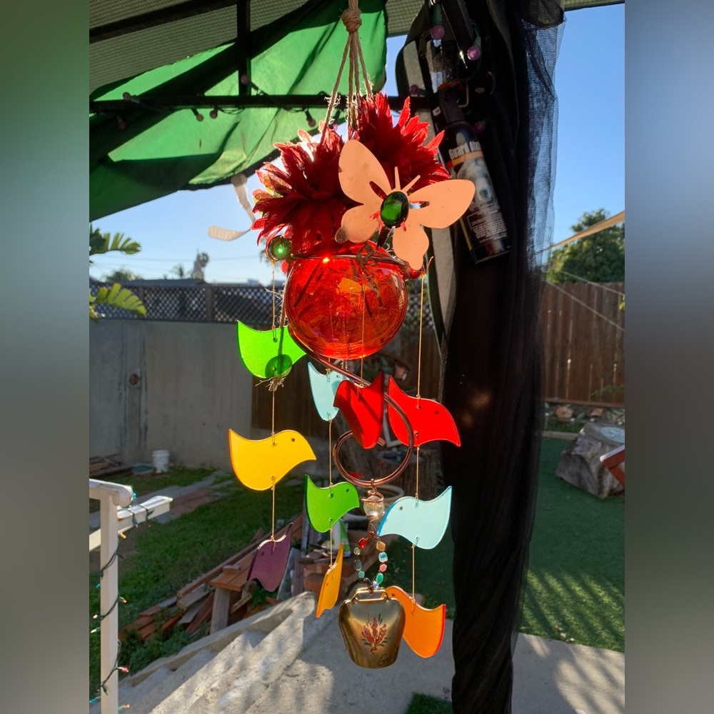 Rainbow Stained Glass Birds Wind Chime Sun Catcher Butterfly Vase Mobile